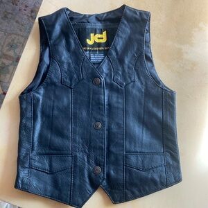 Kids Vintage 90s Black Leather Western Cowboy Rodeo Vest Size Large Snap Buttons